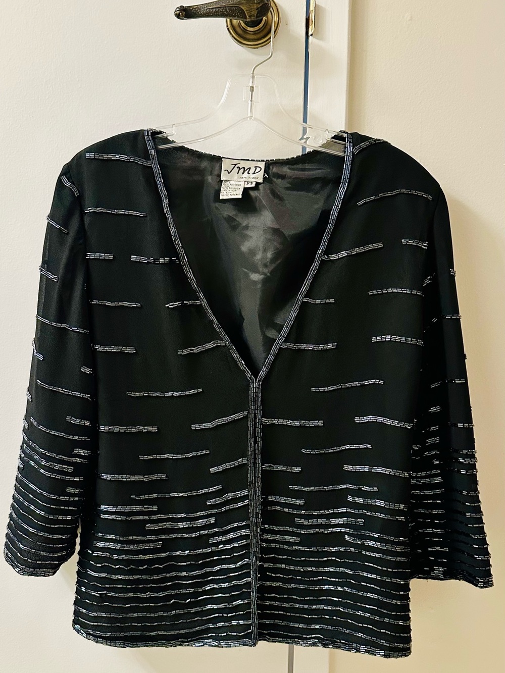 JMD Black Beaded Evening Jacket - Elegant Striped Embellishment